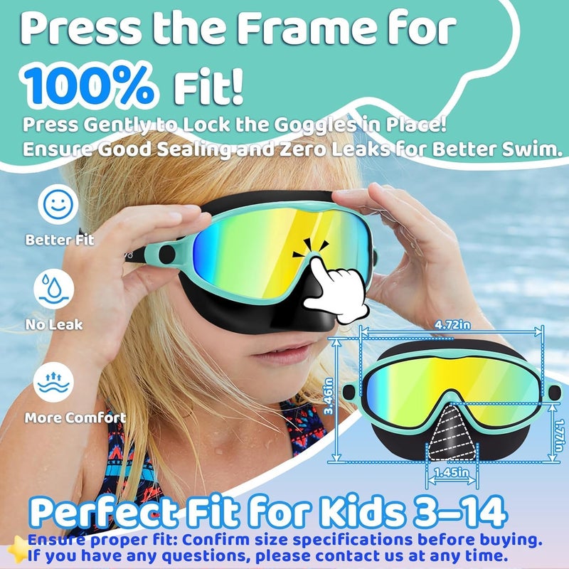 Vvinca Swim Goggles with Nose Cover, 2 Pack Wide View Diving Mask Anti-Fog UV No Leak Toddlers Swimming Goggles for Kids 3-15 - Image 3
